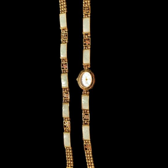 Gem Time Accessories - Gem Time Green Jade Bracelet Watch Combo - gold tone